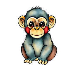 Adorable cartoon monkey with big eyes and friendly smile, perfect for playful designs and children's content, a charming primate illustration ready to bring joy.