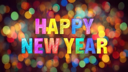 happy new year text on colorful festive background animation - Powered by Adobe