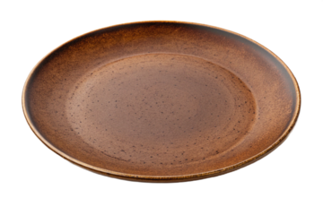 Brown ceramic plate isolated on white background, simple and minimalist dishware design