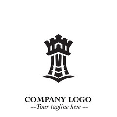 Tower Logo Symbol in Black on the White Background with Simple Modern Architecture Design