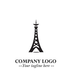 Tower Logo Symbol in Black on the White Background with Simple Modern Architecture Design