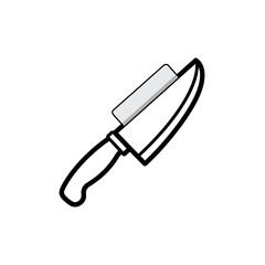 Simple Black and White Vector Illustration of a Kitchen Chefs Knife.