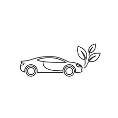 Sleek Outline of a Modern Sports Car with Eco-Friendly Leaves Symbol.