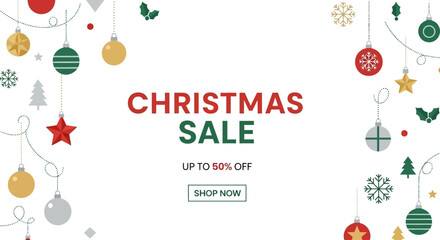 Flat Christmas Ornaments Forming Minimalist White Border with SALE Text