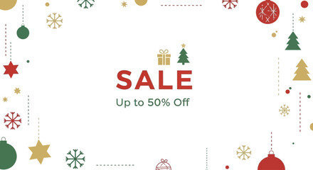 A Modern Flat Christmas Decorations Creating Clean White Frame with SALE Message