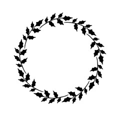 Christmas wreath with holly leaves. Round Christmas wreath. Floral wreath, vector.