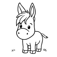 Child-Friendly Cartoon Illustration of a Cute Donkey in a Playful Landscape