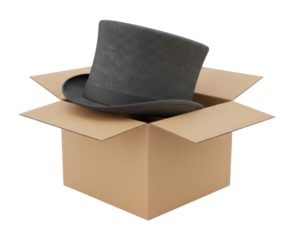 Top hat in a cardboard box transparent background cutout png