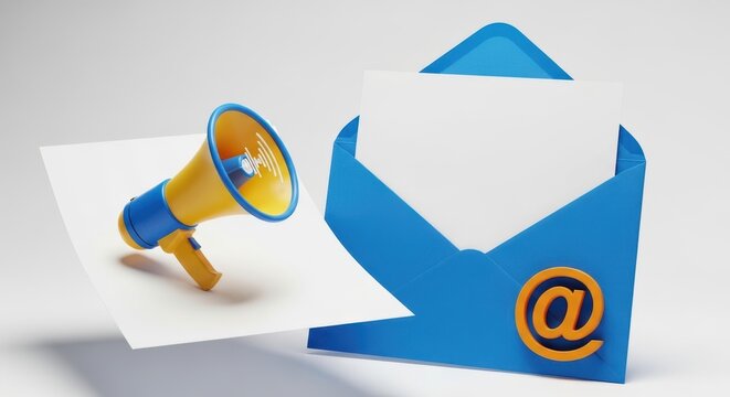 Loudspeaker and email symbol concept for digital marketing outreach and communication strategies