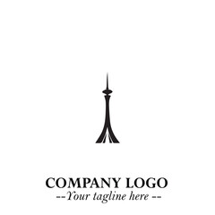 Tower Logo Symbol in Black on the White Background with Simple Modern Architecture Design
