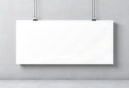 Modern blank white rectangular frame on gray concrete wall background, ideal for mockup, marketing, poster, billboard, or minimalist presentation template for business, exhibition, or interior display
