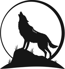 Howling Wolf Silhouette with Full Moon Graphic

