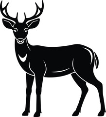 Stylized Black Deer with Antlers Silhouette

