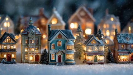 miniature christmas village on snowy winter day illustrated animation - Powered by Adobe