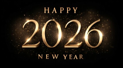 happy new year 2026 gold typography on black, elegant celebration greeting design