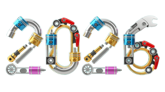 Creative and unique year 2026 design using mechanical components.