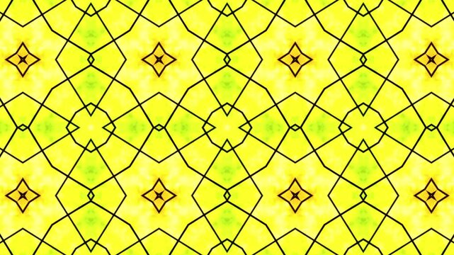 Yellow geometric grid with luminous fractal motion and glowing symmetry