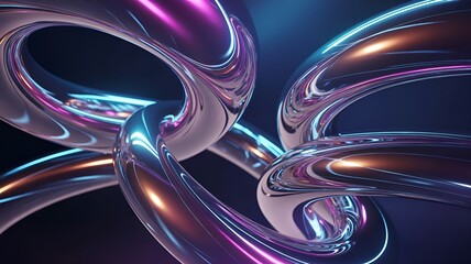 Abstract metallic loop forming with futuristic colorful effects.