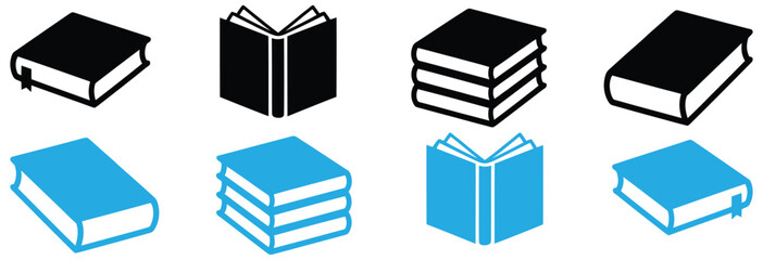 Set of book icons. Vector illustration,Study books open and closed in black and blue for learning and knowledge,Book icon set. open book icon vector. ebook icon
