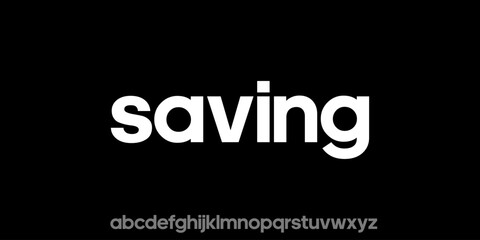 Saving text logo on black background with alphabet below simple and clean design.