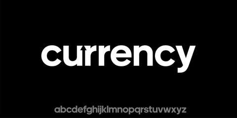 Currency typography in white on a black background showcasing the word and alphabet.