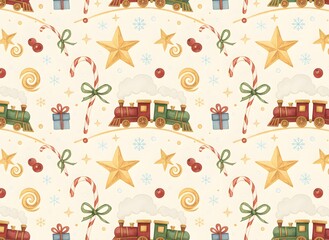 Christmas Pattern &ndash; Festive Presents, Baubles, Stars & Ribbons Seamless