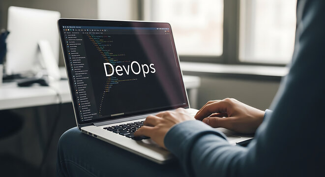 DevOps concept with software development and IT operations integration, automation, continuous deployment and cloud computing technology background
