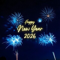 Blue Fireworks New Year 2026 Greeting