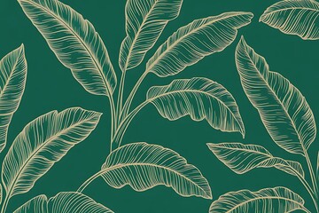 Tropical leaf Wallpaper, Luxury nature leaves pattern design, Golden banana leaf line arts, Hand drawn outline design for fabric , print, cover, banner and invitation, Vector illustration.