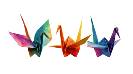 Origami paper crane folded with precision showing traditional Japanese art of paper craft on white background