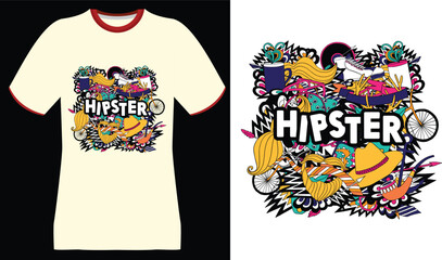 Hipster Doodle Design with Vintage Elements on a T-Shirt
