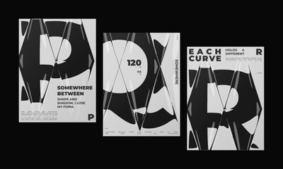 Collection of Abstract posters with Refraction and Distortion letter featuring liquid glass effect.