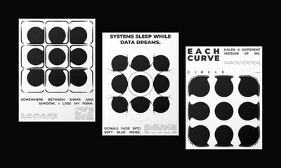 Set of Abstract posters featuring liquid glass distortion and smooth refraction effects. A futuristic composition blending typography, reflection, and optical illusion