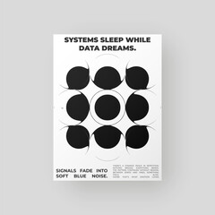 Abstract black-and-white poster featuring liquid glass distortion and smooth refraction effects. A futuristic composition blending typography, reflection, and optical illusion