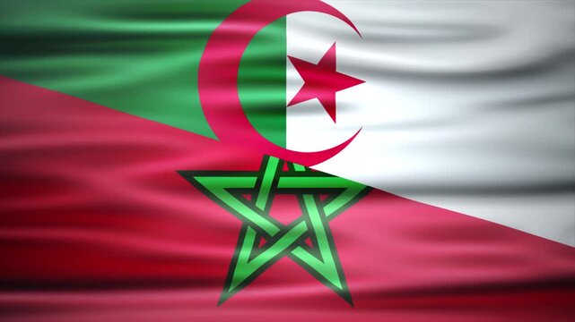 Morocco and algeria flag fusion video 4K