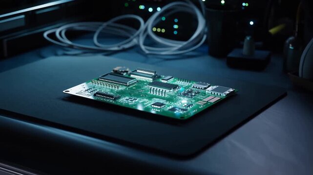 An Insightful Journey into the Intricate World of Circuit Boards: Exploring the Details of a Modern Electronics Prototype Shining Under Studio Lighting