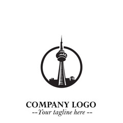 Fototapeta premium Tower Logo Symbol in Black on the White Background with Simple Modern Architecture Design