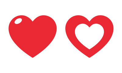 Two red hearts, one solid and one outline, on a white background representing love and affection.