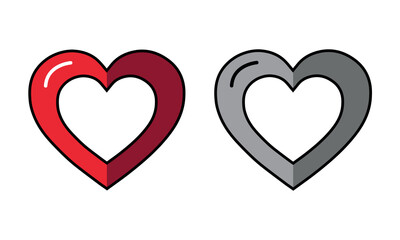 Two heart Icons, one red gradient and one grey gradient, isolated on white background.