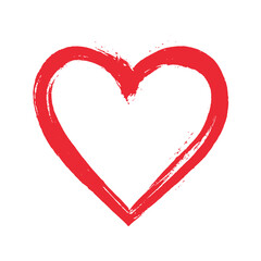Red hand painted heart icon on white background for valentine's day and love themes