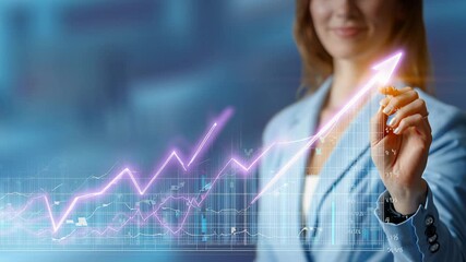 Coins rise visually, Digital data highlights soaring investment returns, Investment progress shown with vibrant holographic indicators and coin stacks - Powered by Adobe