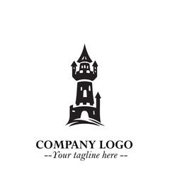 Tower Logo Symbol in Black on the White Background with Simple Modern Architecture Design