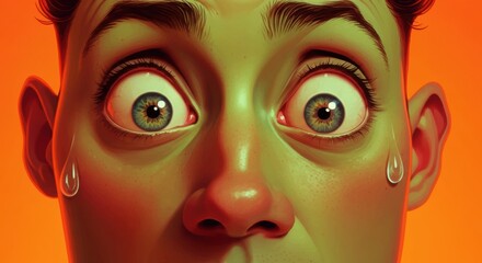 Woman with wide eyes and tears on face showing surprise or shock