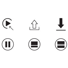 Black Media & File Control Icons – Minimalist Silhouettes for Playback, Upload, Download & Interface Design