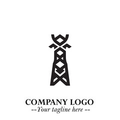 Tower Logo Symbol in Black on the White Background with Simple Modern Architecture Design