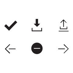 Black Media & File Control Icons – Minimalist Silhouettes for Playback, Upload, Download & Interface Design