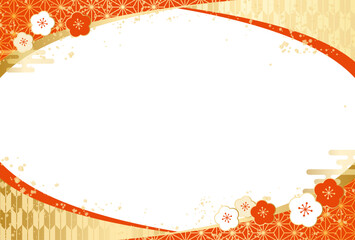 高級感のある 和柄 梅 曲線フレーム 背景 正月 新年 年賀状 2026年