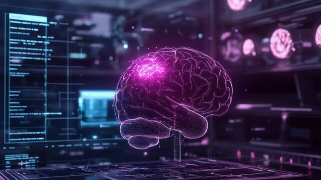 Artificial intelligence brain processing data on digital interface - Powered by Adobe