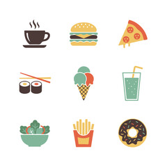 Flat Food & Drink Icons Set with Minimal Solid Colors