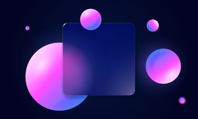 Futuristic 3D glassmorphism scene with purple blue glow and matte gradient. Transparent layered glass morphism design with light reflection for tech or web interface.